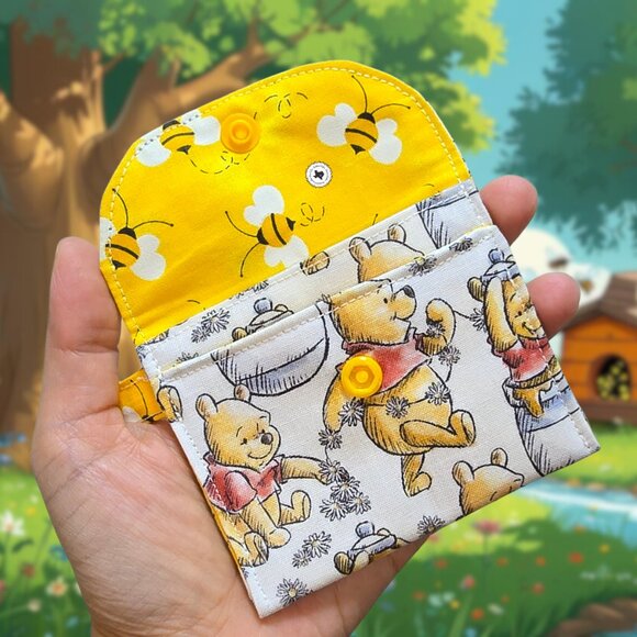 Handmade Winnie The Pooh Card Wallet with Keyring | Mini Wallet Bag Charm - Picture 1 of 5